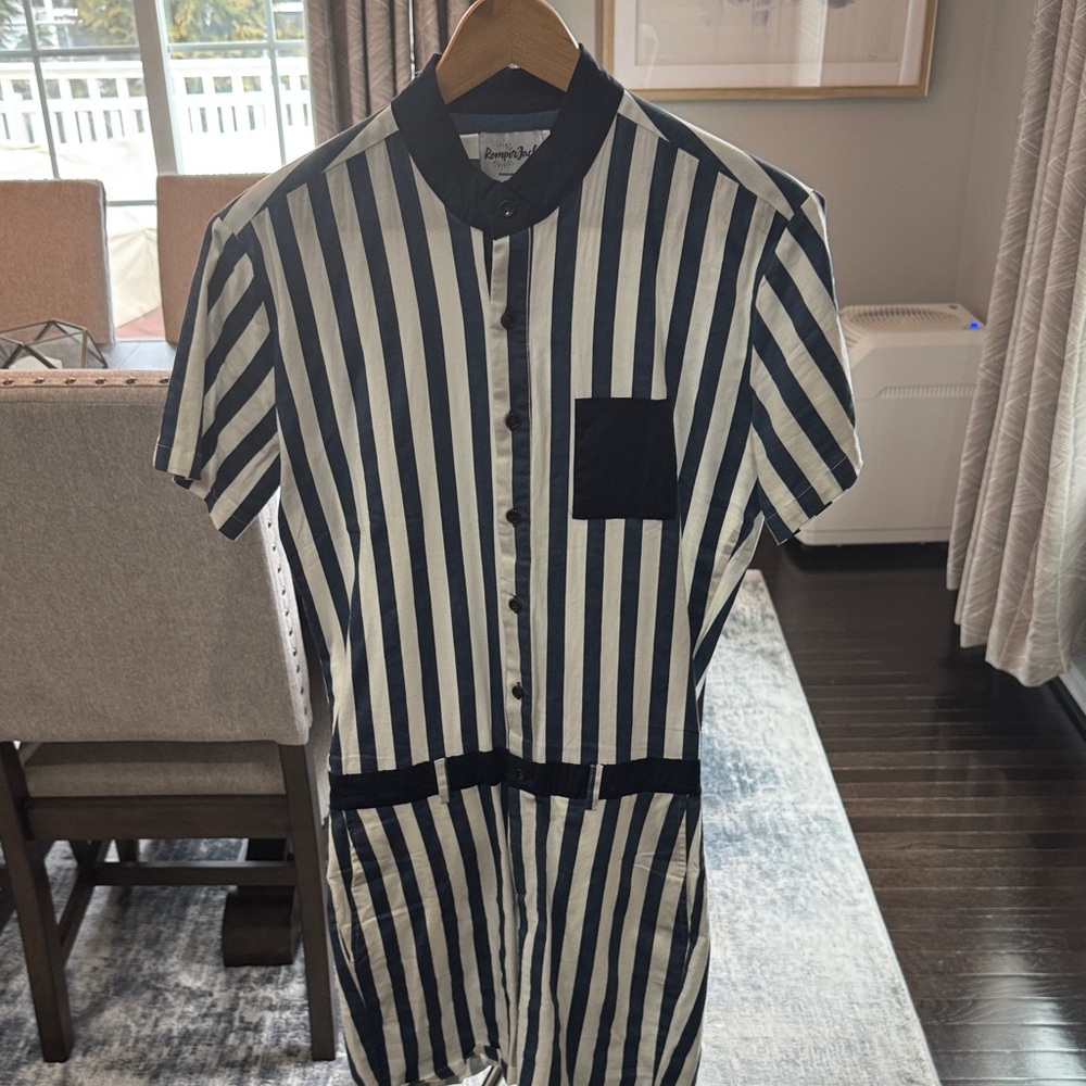 Striped Black and White Men's Jumpsuit